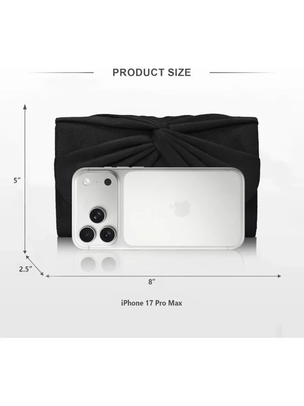 Women's Black Faux Suede Pleated Bow Clutch Purse For With Strap Evening Bag